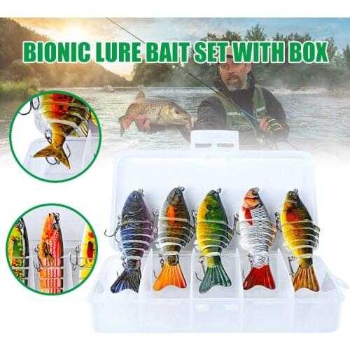 5pcs Multi-section Fishing Lure Set Swimbait Bionic Wobblers Baits With Box For Saltwater Freshwater