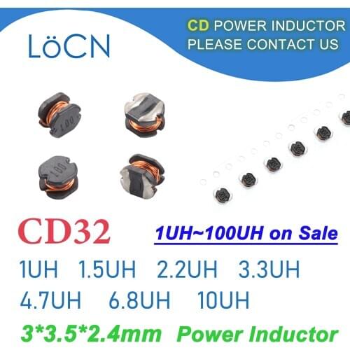500Pcs 3000Pcs CD32 SMD Power Inductor 1UH 1.5UH 2.2UH 3.3UH 4.7UHH 6.8UH 10UH 3*3.5*2.4mm Patch Inductors 1UH ~ 100UH