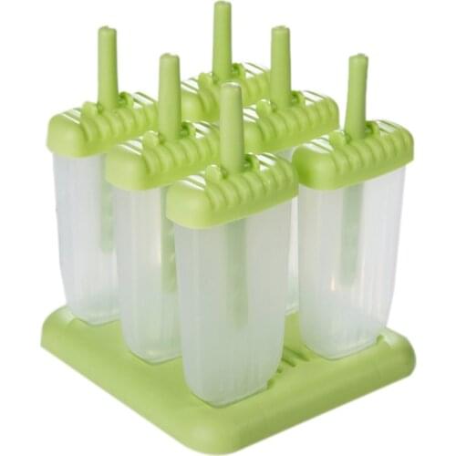 6 Pack No BPA Reusable Ice Cream DIY Molds Holders with Tray and Sticks Popsicles Maker Fun for Kids-Green