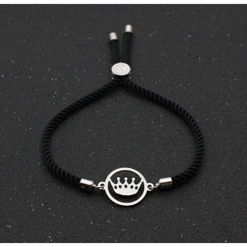 Cute Bear Stainless Steel Crown Couples Bracelet Charm Simple Adjustable Lucky Thread Rope Bracelets & Bangles Men Women Jewelry