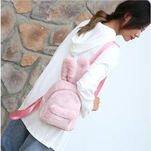 Children Faux Fur Mini Rabbit Ears Backpacks Girls Kids School Kindergarten Shoulder Bags Purse Kids Baby Plush Backpack Handbag