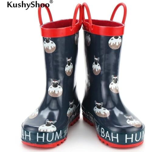 KushyShoo Kids Rain Boots Waterproof Rubber Dogs with Handles Toddler Rainboots for Boys Rain Shoes Baby Rain Boots Water Shoes