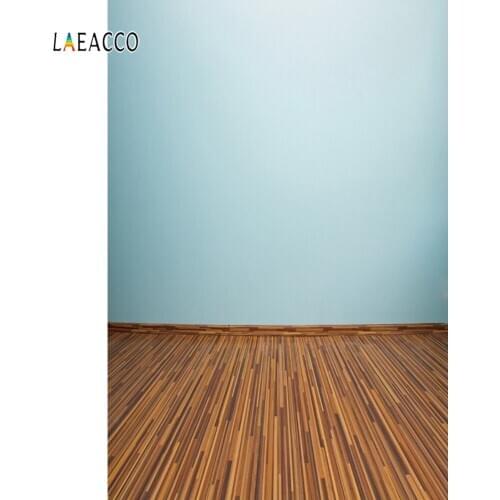 Laeacco Wooden Floor Gradient Blue Wall Portrait Photography Backgrounds Customized Photographic Backdrop Props For Photo Studio