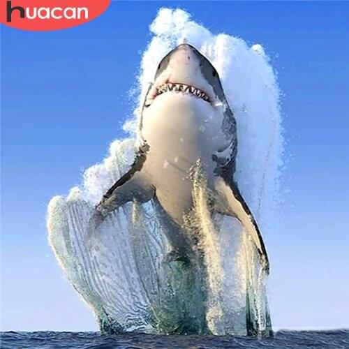 HUACAN 5D DIY Diamond Embroidery Shark Diamond Painting Animal Full Drill Square Diamond Mosaic Handicraft Decor For Home
