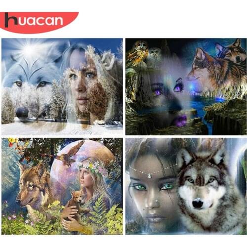 HUACAN Painting By Numbers Girl And Wolf Unique Gift Home Decoration Picture By Number Animals Acrylic Drawing On Canvas