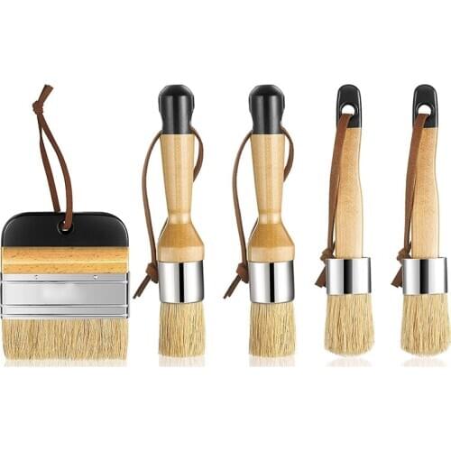 5 Pcs Chalk and Wax Paint Brushes Bristle Stencil Brushes Painting Brushes, Including Flat Pointed and Round Chalked