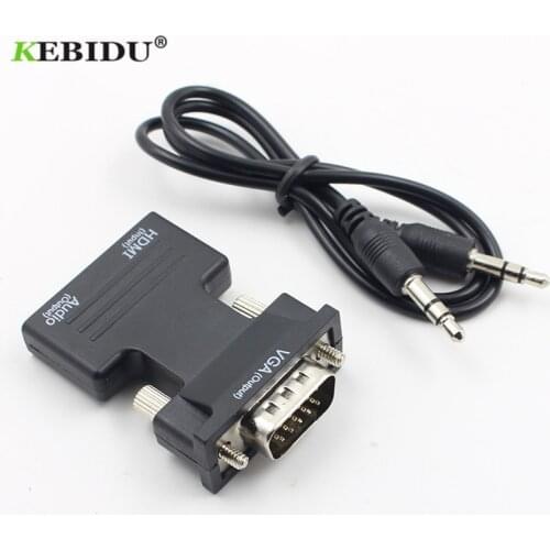 KEBIDU HDMI-compatible to VGA Converter with Audio Adapter Male to Female Support 1080P Signal Output Convertor+Audio Cables