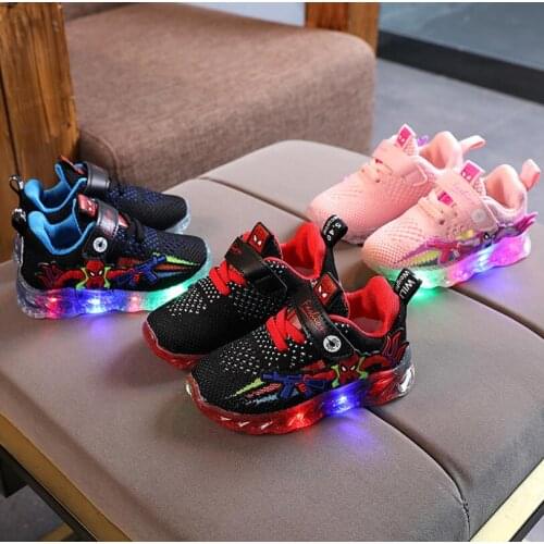 Disney Children Cartoon Led Shoes Cool Spiderman Luminous Sports Shoes Girls Boys Cusual Sneakers With Light EU 21-30