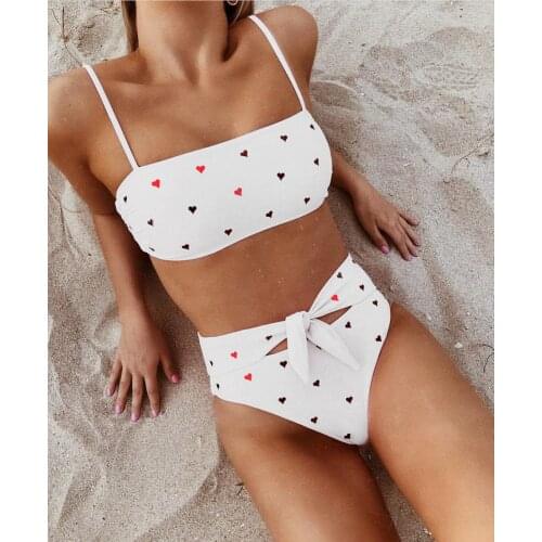 Cute Two Piece Bathing Suit Love Bowknot Belt Solid Swimming Suit Of Sexy Women Partysu Swimsuit Bikini Swimwear Set Beachwear