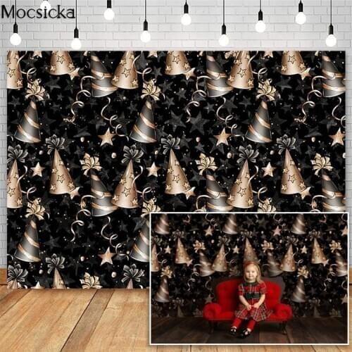 Mocsicka Christmas Backdrop for Photography Children Birthday Black Photocall Background Photo Studio Stars Christmas Decoration