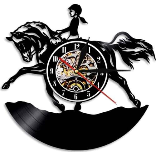 Girl Horse Riding Vinyl Record Wall Clock Female Equestrian Decor Wall Clock Hunter Jumper Fence Home Decor Horse Lover Gift