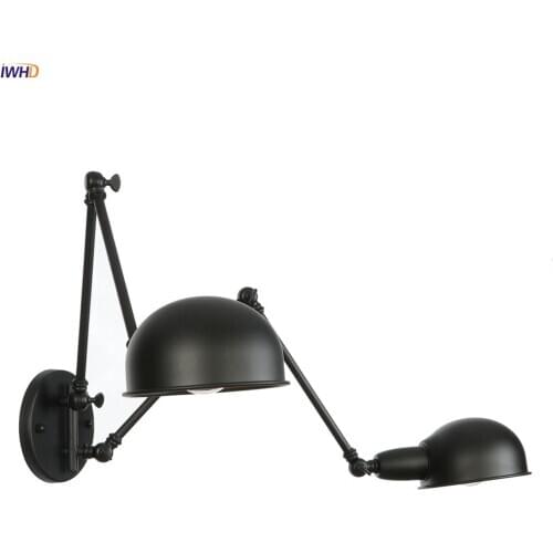 IWHD RH 2 Heads Black Retro Wall Lights For Home Bedroom Stair Loft Decor Industrial Wall Lamp Vintage Edison Aplique Luz Pared