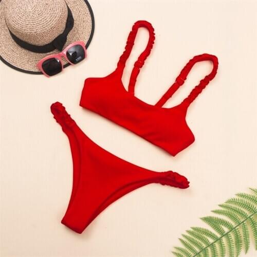 2020 New Summer Women Solid Bikini Set Push-up Bra Swimsuit Swimwear Triangle Bather Suit Swimming Red