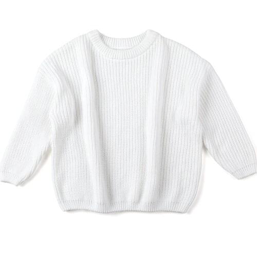 New Arrivals Winter Clothes Long Sleeve Soft Cotton Plain White Pullover Loose knitted Toddler Sweater