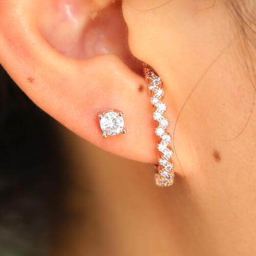 New Asymmetry Earrings Rose Gold Color delicate wave cz Earrings Stud Pave AAA Cubic Zircon Wholesale elegant fashion Jewelry