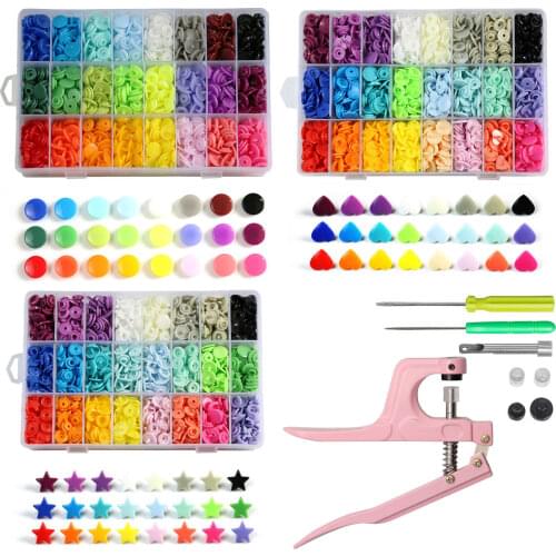 New Pink/Green T5 Color heart Snaps Plastic Buttons with Snaps Pliers Set for Clothes Sewing, Bibs,Rain Coat Crafting -DIY Tools