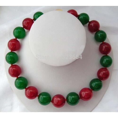 Stunning big 14mm round green red crude beads necklace