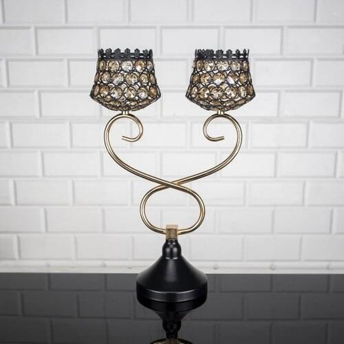 Roman 2li Black Cubic Zirconia Candle holder