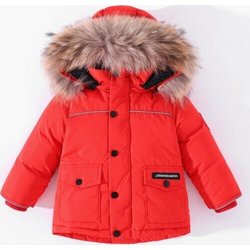 Boys and girls childrens camouflage down jacket fashion thick coat natural Raccoon Fur Collar - 30 winter out clothes