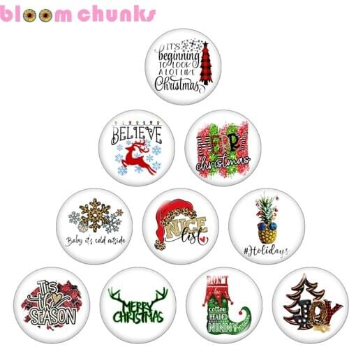 MERRY Christmas 12mm/18mm glass snap button Round photo glass cabochon jewelry flat back Making findings C1252