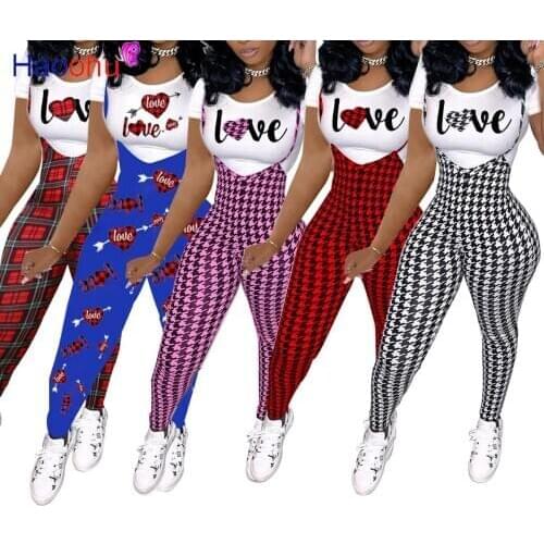 HAOOHU Sexy Two Piece Set for Women Long Sleeve Breast Wrap Crop Top Fall Fashion Striped Plaid Jumpsuit Streetwear Club Outfits