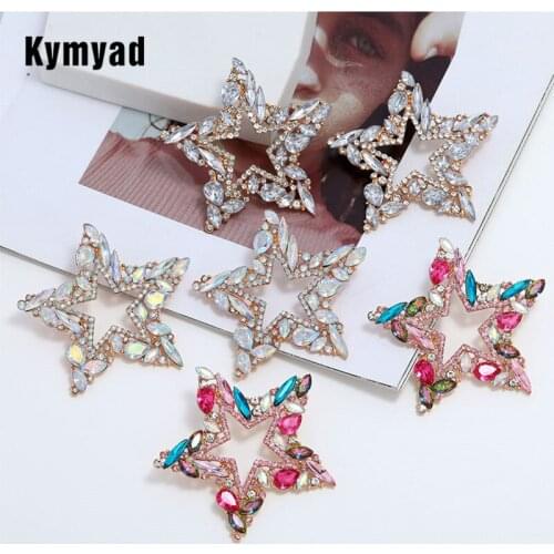 Kymyad Star Stud Earrings For Women Full Crystal Earring Big Star Brincos Stylish Resin Stone Statement Earings Jewelry