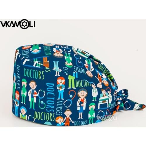 Feather printing hats gorros quirofano mujer scrubs cap beauty salon nursing cap laboratory work hat pet shop hat