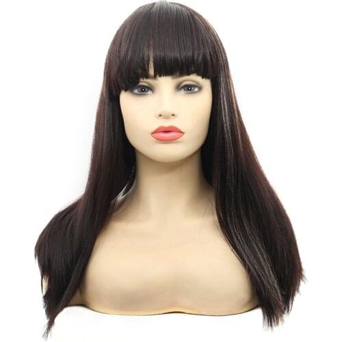 Synthetic Wig Highlight Dark Brown silky Sraight Heat Resistant For Black Women Cosplay Daily