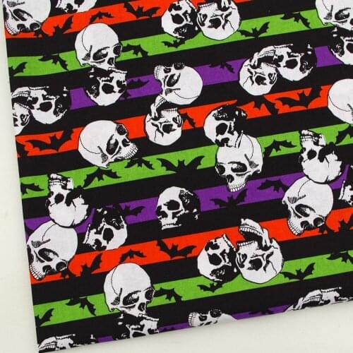 108cmx100cm Cotton Woven Fabric for textile, pathwork, cloth - Stripe, skull and bat