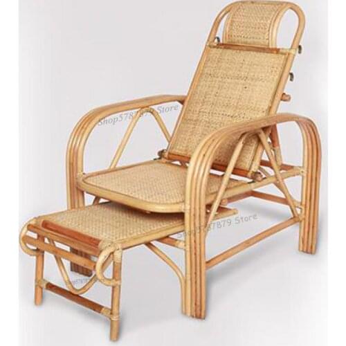 Old rattan lounge chair folding lunch break nap wicker chair hand-woven real rattan lounge chair home leisure to send parents re