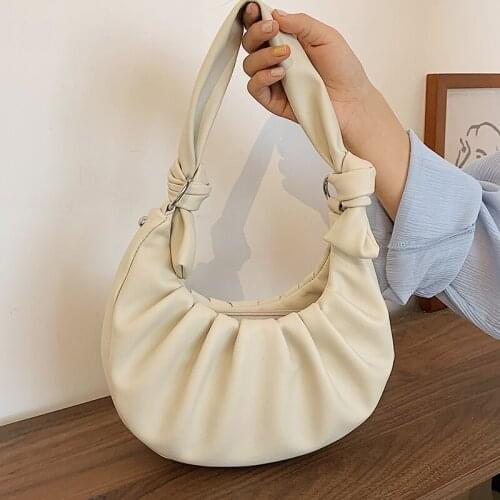 Simple Small Hobo Bags for Women Pure Color Pleated Shoulder Bags Ladies White Designer Handbags Elegant Wild Messenger Bag Sac