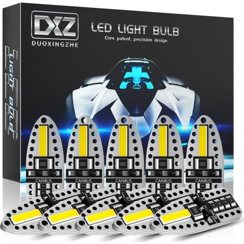 DXZ 10PCS T10 LED W5W Bulbs Canbus 168 194 6000K White for Car Interior Dome Map Light Parking Lights Error Free Auto Lamp 12