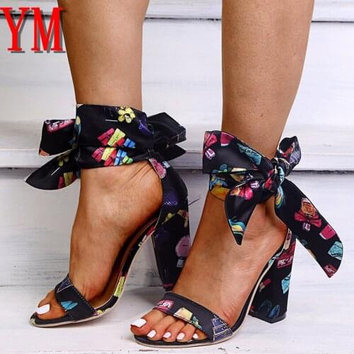 Party High Heel Summer Style Ribbon Sandals Vintage Black Sexy Fashion Ankle Strap Pumps Bow-Knot Casual Shoes Woman Shoes 35-43