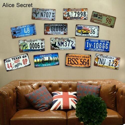 Vintage Car No. Metal License Plate Home Decorative Tin Sign Bar Pub Garage Metal Sign Coffee Metal Art Plaque 15x30cm