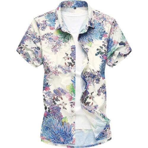 High Quality Mens Flower Shirt 2018 Summer Male Short Sleeve Shirt Casual Mercerized Cotton Slim Fit Shirts Men Plus Size M-7XL