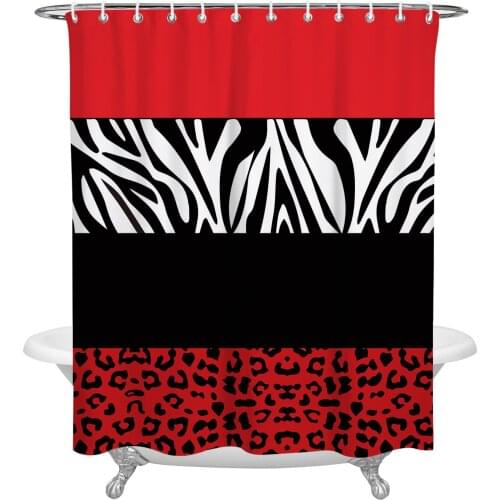 Red Zebra Leopard Print Shower Curtain Home Bath Decorative Waterproof Polyester Fabric Bathroom Curtain