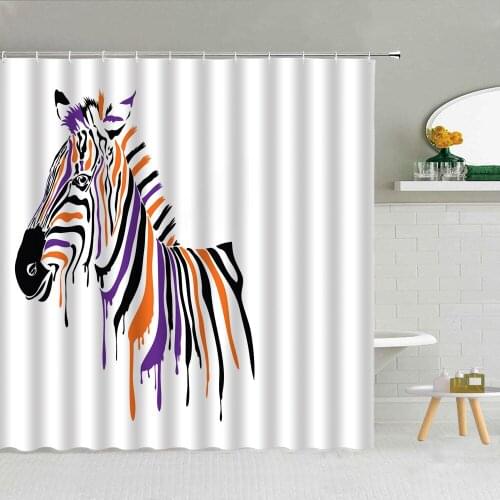 Creative Cartoon Animal Shower Curtain Zebra Painted Print Pattern Flower Bathroom Supplies Cloth Curtains Home Decor Washable