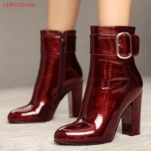 Round Toe Ankle Boots For Women High Heels Boots Ladies Autumn Winter Short Boots Party Shoes Woman Bottines Femme Black