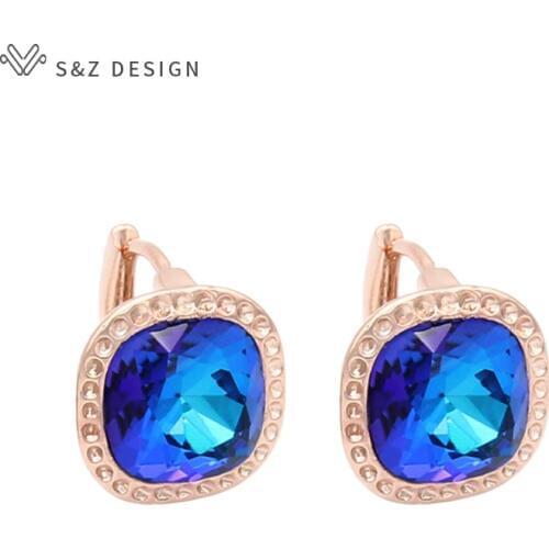 S&Z DESIGN 2020 Fashion Classic Colorful Square Crystal Dangle Earrings For Women Wedding Jewelry Elegant 585 Rose Gold Eardrop