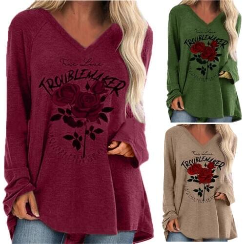 Autumn woman pullover fashion simple high-end rose flower print long sleeve loose mid-length pullover свитер женский 50