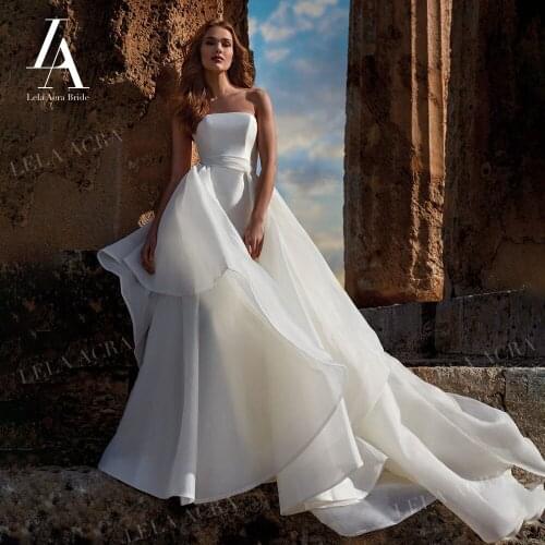 LelaAcra Strapless Wedding Dress 2022 New Satin Mermaid 2 In 1 Detachabl Train Bow Princess Bride Gowns NE19 Vestido de Noiva