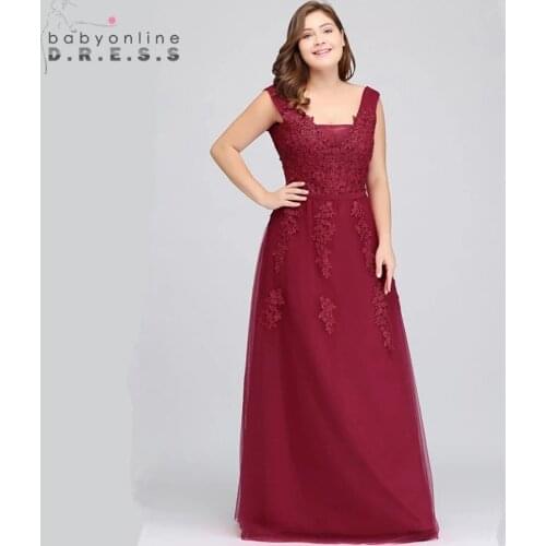 Robe de Soiree Longue Cheap Burgundy Lace Appliques Long Evening Dress Elegant Plus Size Evening Gowns Abendkleider