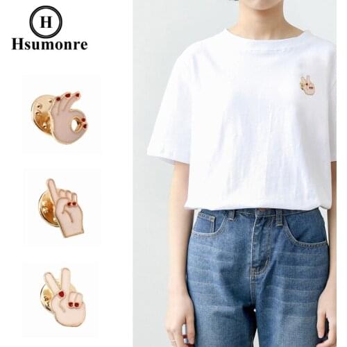 Gesture Cartoon Cute Brooches Ok Yeah Scissors Gesture Lapel Pins Brooch Enamel Metal Denim Jeans Pin Badge Jewelry 3pcs/set