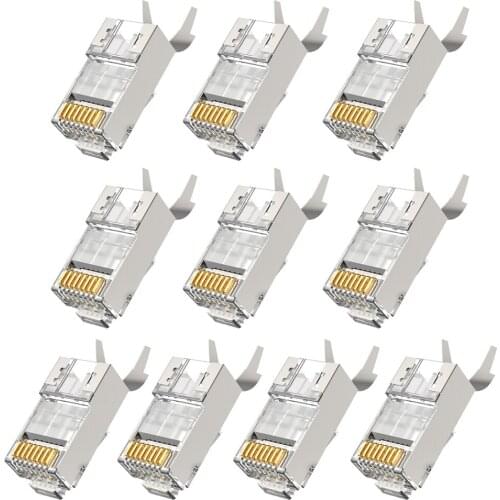 10PCS Cat7 RJ45 Connector Cat7 STP 8P8C Modular Ethernet Cable Head Plug Gold-plated for Network RJ45 Crimper Connectors