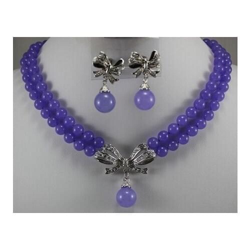 2 row 8mm green/purple jade/Amethyst/tiger eye stone necklace earrings