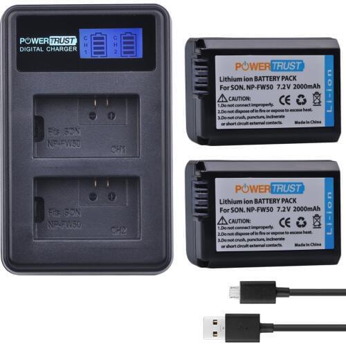 2Pc NP-FW50 NP FW50 FW50 Battery + LCD USB Dual Charger for Sony Alpha a6500 a6300 a7 7R a7R a7R II a7II NEX-3 NEX-3N NEX-5