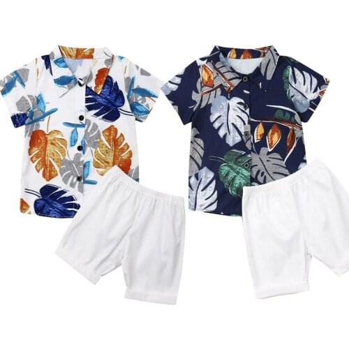2019 Toddler Baby Kids Boy Clothes Set Summer Short Sleeve Floral Print Tops Shirt Short Pants Outfit 2PCs Costume Clothing