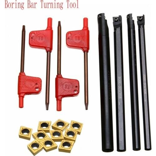 4pcs 6/7/8/10mm SCLCR06 Turning Tool Lathe Tools Holder Boring Bar Lathe Cutter Turning Rod &10pcs CCMT060204-HM Carbide Insert