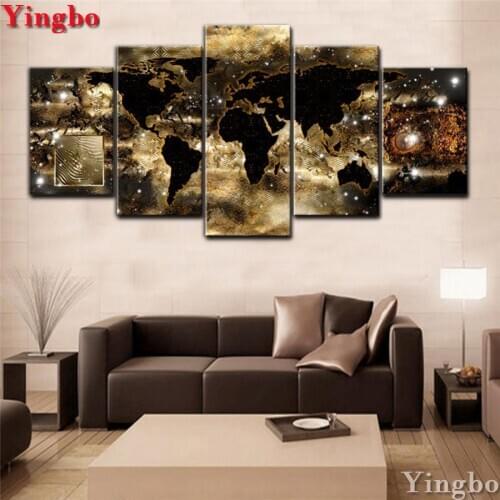 5 pcs World map Full Square Round 5D Diy Diamond Painting Diamond Embroidery Cross Stitch Rhinestone Diamond Mosaic Painting
