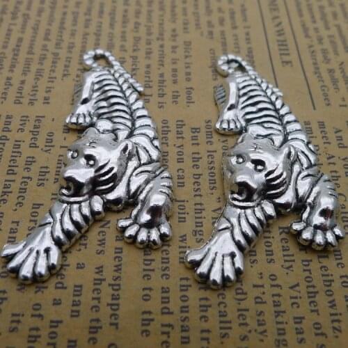 6 PCS/Lot 26mm*52mm Pendant Antique Silver Color Tiger Charms For Jewelry Making DIY